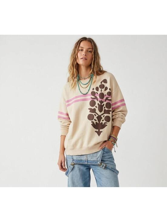 Free People Tops - Free People All Star Buti Logo Pullover sweatshirt Pink, brown and Vanilla color